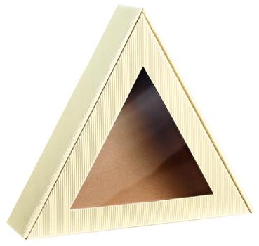 Geschenkbox Dreieck m. Sichtf. 291x288x74 creme
